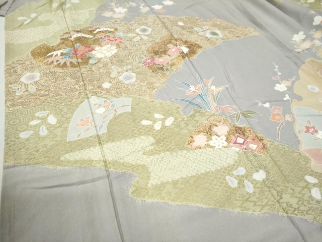 平和屋着物●創業460年・千總 訪問着 駒刺繍 絞り 地紙松竹梅花文 金彩 正絹 逸品 CAAZ3996yc