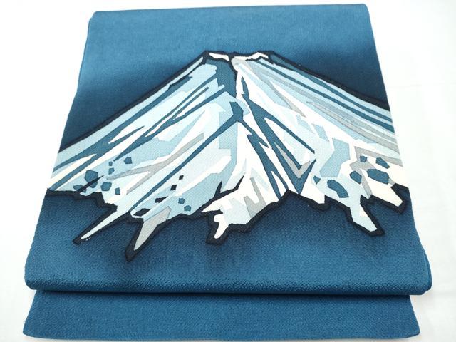 平和屋着物●太鼓柄袋帯 藍 型染め 遠山文 鬼しぼ縮緬 正絹 逸品 CAAZ4015hy