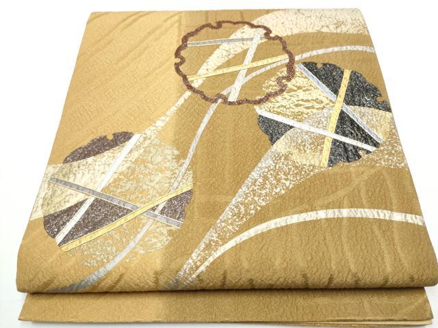 平和屋着物●太鼓柄袋帯 ふくれ織 雪輪文 金銀彩 正絹 逸品 CAAZ4057hy