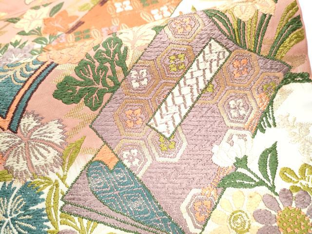 平和屋着物●六通柄袋帯 唐織 冊子花文 正絹 逸品 CAAZ4065hy