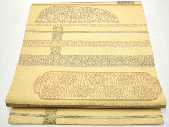 平和屋着物●六通柄袋帯 向かい鳥動物花文 正絹 逸品 CAAZ4067hy