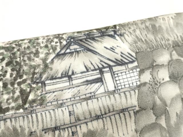 平和屋着物●太鼓柄袋帯 作家物 手描き 風景樹林文 銀通し地 正絹 逸品 CAAZ4127hy