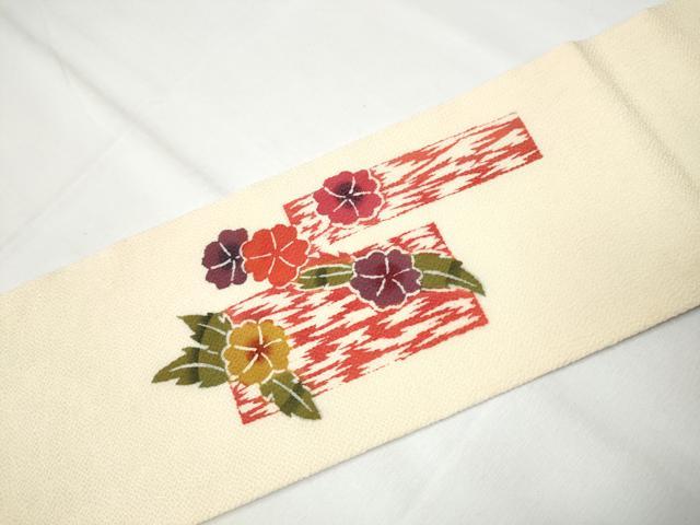 平和屋着物●九寸名古屋帯 型染め 枝花文 鬼しぼ縮緬 正絹 逸品 CAAZ4146hy
