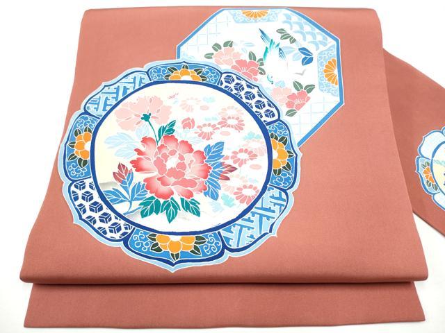 平和屋着物●塩瀬 九寸名古屋帯 友禅 絵皿花蝶文 正絹 逸品 CAAZ4159hy