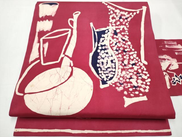 平和屋着物●九寸名古屋帯 作家物 一珍染め 陶器文 正絹 逸品 CAAZ4175hy