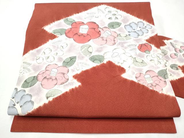 平和屋着物●九寸名古屋帯 手描き 椿 鬼しぼ縮緬 正絹 逸品 CAAZ4356hy