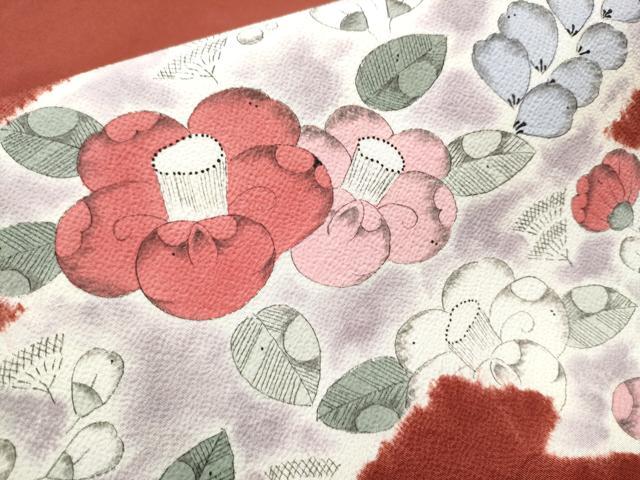 平和屋着物●九寸名古屋帯 手描き 椿 鬼しぼ縮緬 正絹 逸品 CAAZ4356hy