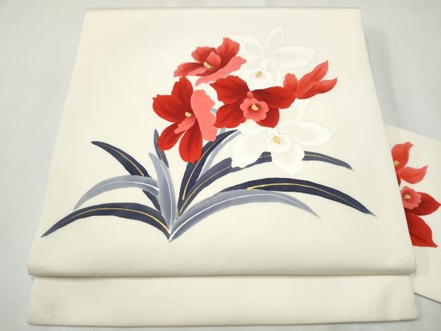 平和屋着物●塩瀬 九寸名古屋帯 カトレア 金彩 正絹 逸品 CAAZ4369hy