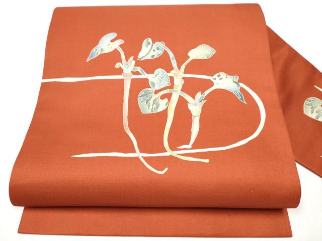 平和屋着物●九寸名古屋帯 陶器枝葉文 正絹 逸品 CAAZ4373hy