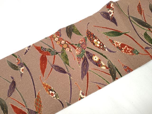 平和屋着物●全通柄 九寸名古屋帯 型染め 草花文 金彩 正絹 逸品 CAAZ4375hy