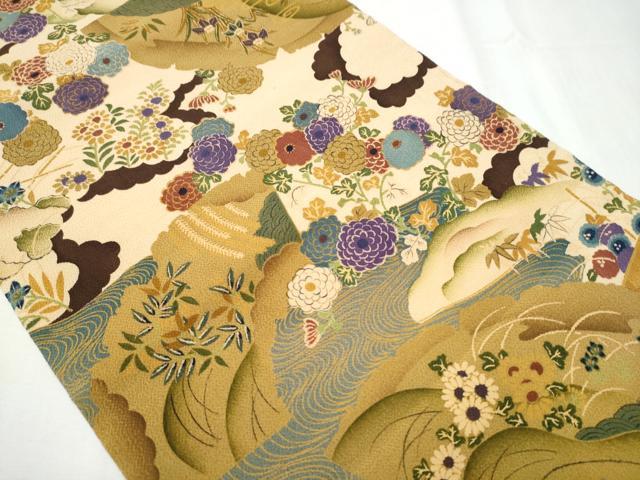 平和屋着物●九寸名古屋帯 草花文 鬼しぼ縮緬 正絹 逸品 CAAZ4389hy