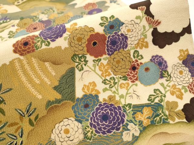 平和屋着物●九寸名古屋帯 草花文 鬼しぼ縮緬 正絹 逸品 CAAZ4389hy