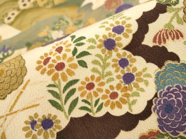 平和屋着物●九寸名古屋帯 草花文 鬼しぼ縮緬 正絹 逸品 CAAZ4389hy