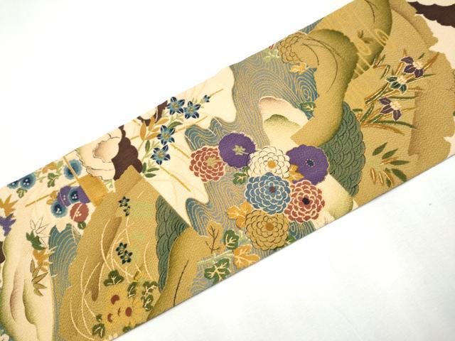 平和屋着物●九寸名古屋帯 草花文 鬼しぼ縮緬 正絹 逸品 CAAZ4389hy