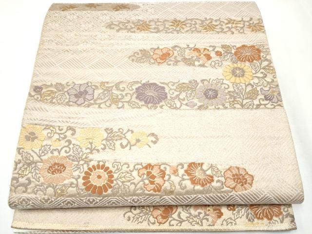 平和屋着物●六通柄袋帯 エ霞花唐草文 金糸 正絹 逸品 CAAZ4398hy