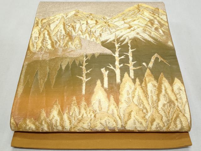 平和屋着物◎六通柄袋帯 遠山樹林文 金糸 正絹 逸品 CAAZ4651fb