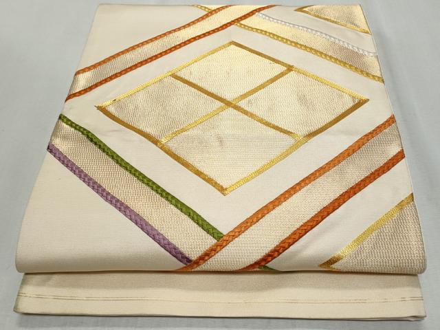 平和屋着物◎太鼓柄袋帯 総刺繍 駒刺繍 菱文 金糸 正絹 逸品 CAAZ4662fb