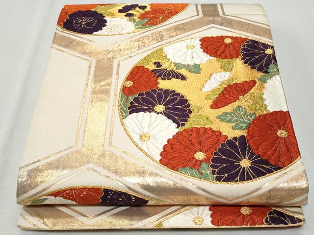 平和屋着物◎六通柄袋帯 唐織 亀甲花丸文 金糸 正絹 逸品 CAAZ4669fb