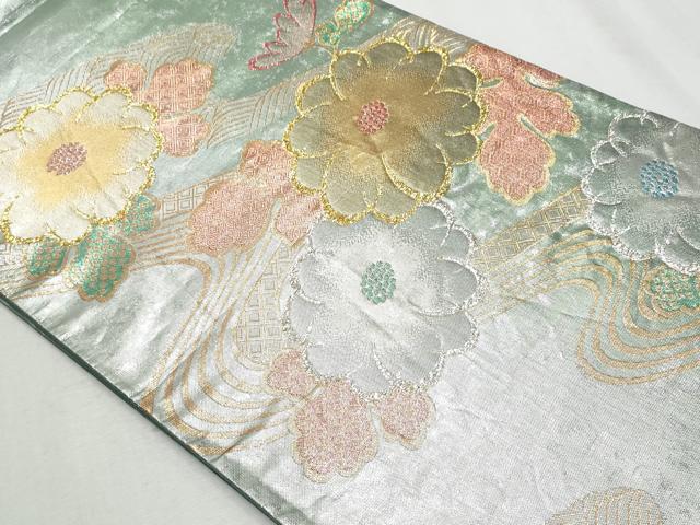 平和屋着物◎六通柄袋帯 流水草花文 風雅箔 正絹 逸品 CAAZ4719fb