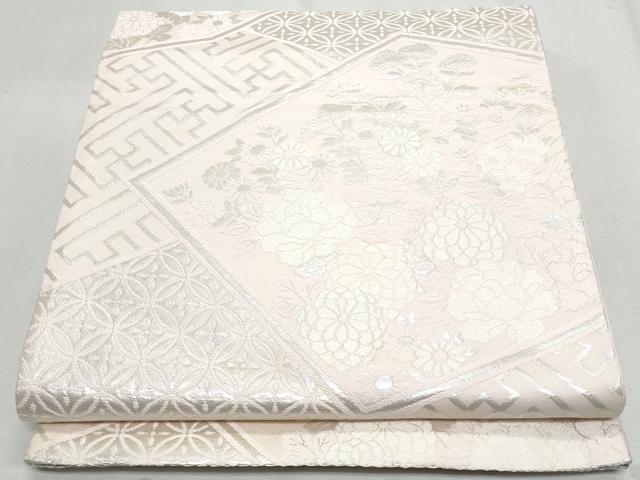平和屋着物◎六通柄袋帯 枝花文 銀糸 正絹 逸品 CAAZ4780fb