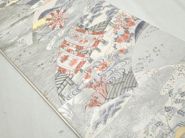 平和屋着物◎六通柄袋帯 唐織 風景文 銀糸 正絹 逸品 CAAZ4791fb