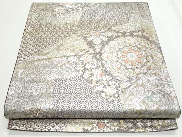 平和屋着物◎六通柄袋帯 色紙重ね正倉院花文 正絹 逸品 CAAZ4797fb