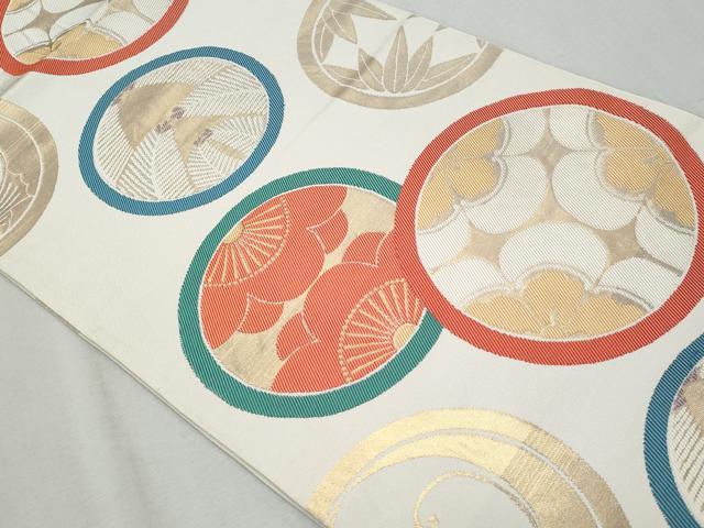 平和屋着物◎全通柄 本袋帯 唐織 花丸文 金糸 正絹 逸品 CAAZ4882fb
