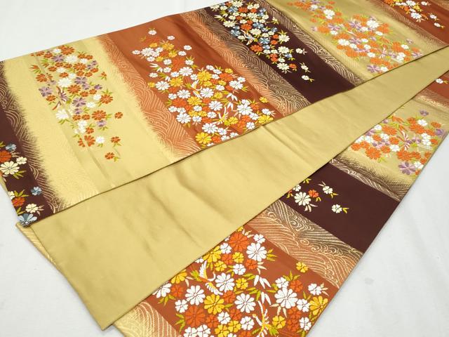 平和屋着物◎六通柄袋帯 唐織 横段立波飛鶴花文 金糸 正絹 逸品 CAAZ4964fb