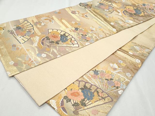 平和屋着物◎北山綴 六通柄袋帯 唐織 エ霞檜扇舞蝶花文 金糸 正絹 逸品 CAAZ4972fb