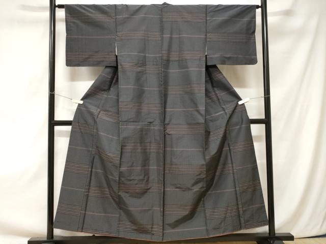 平和屋着物■上質な紬 格子横段文 正絹 逸品 CAAZ5319ev