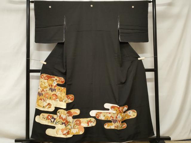 平和屋着物■豪華黒留袖 駒刺繍 エ霞草花文 金彩 正絹 逸品 CAAZ5327ev