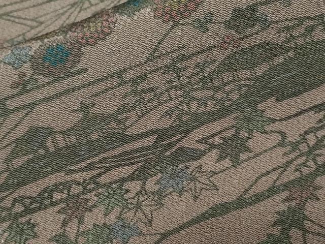 平和屋着物■上質な小紋 型染め 風景文 鬼しぼ縮緬 正絹 逸品 CAAZ5358ev