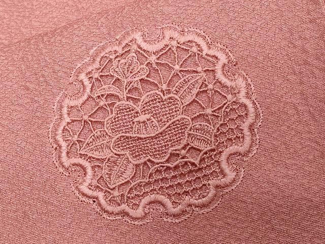 平和屋着物■訪問着 色無地 総刺繍 雪輪花文 紅梅色 正絹 逸品 CAAZ5508ev