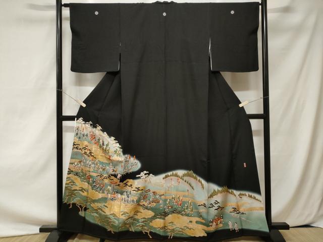 平和屋着物■豪華黒留袖 駒刺繍 萬寿染 大名行列 暈し染め 金彩 正絹 逸品 CAAZ5576ev