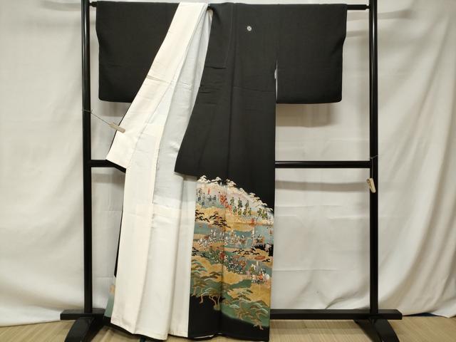 平和屋着物■豪華黒留袖 駒刺繍 萬寿染 大名行列 暈し染め 金彩 正絹 逸品 CAAZ5576ev