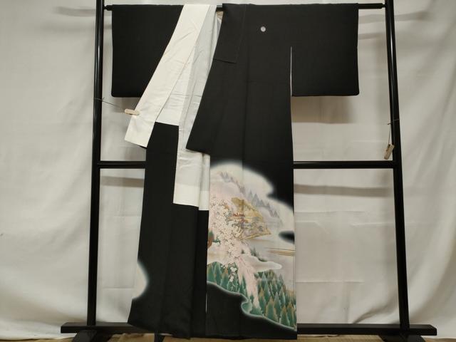 平和屋着物■豪華黒留袖 刺繍 扇面御所解文 金銀彩 正絹 逸品 CAAZ5864ev