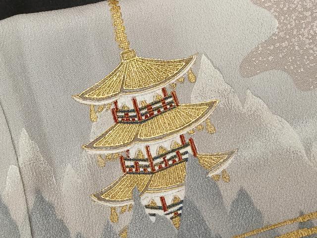 平和屋着物■豪華黒留袖 刺繍 扇面御所解文 金銀彩 正絹 逸品 CAAZ5864ev