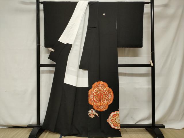 平和屋着物■豪華黒留袖 駒刺繍 孔雀花文 金彩 正絹 逸品 CAAZ5924ev