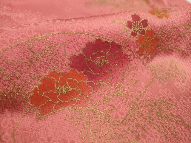 平和屋着物●和装小物 帯締め・帯揚げセット 地紙花文 金彩 真朱色 逸品 未使用 CAAZ6042ju