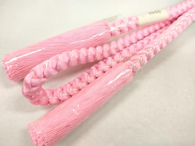 平和屋着物●和装小物 帯締め・帯揚げセット 振袖用 総絞り ピンク 丸組 逸品 未使用 CAAZ6223ju