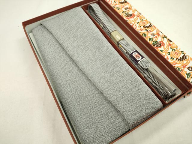 平和屋着物●和装小物 帯締め・帯揚げセット 色無地 縮緬 薄鈍色 伊賀手組み紐 笹浪組 逸品 未使用 CAAZ6273ju