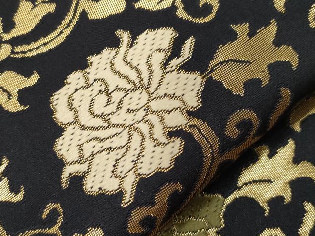 平和屋着物●つけ帯 更紗花文 黒地 金糸 正絹 逸品 CAAZ6481dy