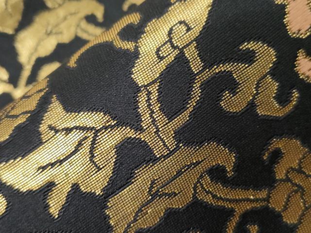 平和屋着物●つけ帯 更紗花文 黒地 金糸 正絹 逸品 CAAZ6481dy