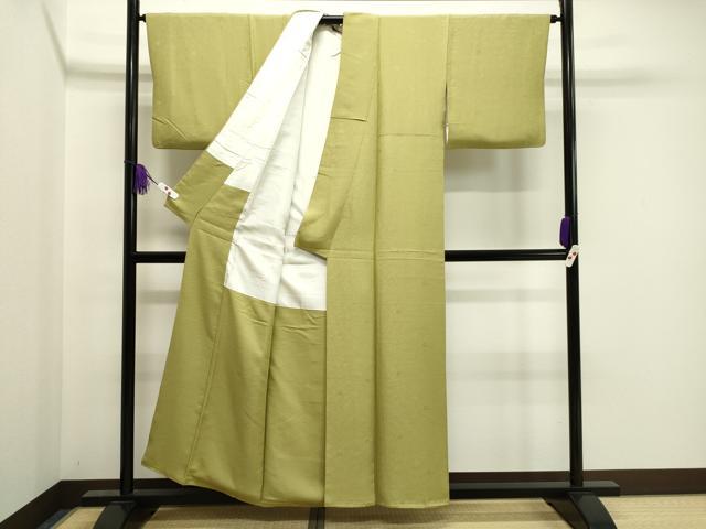 平和屋着物●上質な色無地 舞花地紋 青朽葉色 正絹 逸品 CAAZ6521dy