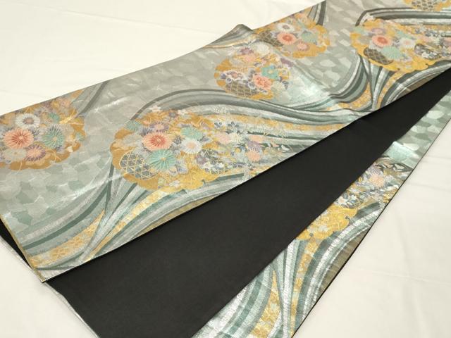 平和屋着物▼六通柄袋帯 流水花籠文 金銀糸 正絹 逸品 CAAZ6543dy
