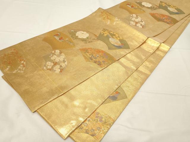 平和屋着物▼伝統工芸士 平田藤三郎 六通柄袋帯 日本乃華鳥 金糸 正絹 逸品 CAAZ6705dy