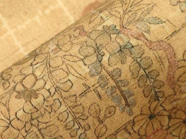 平和屋着物▼太鼓柄袋帯 手描き 紬地 花車文 金彩 正絹 逸品 未使用 CAAZ6777dy