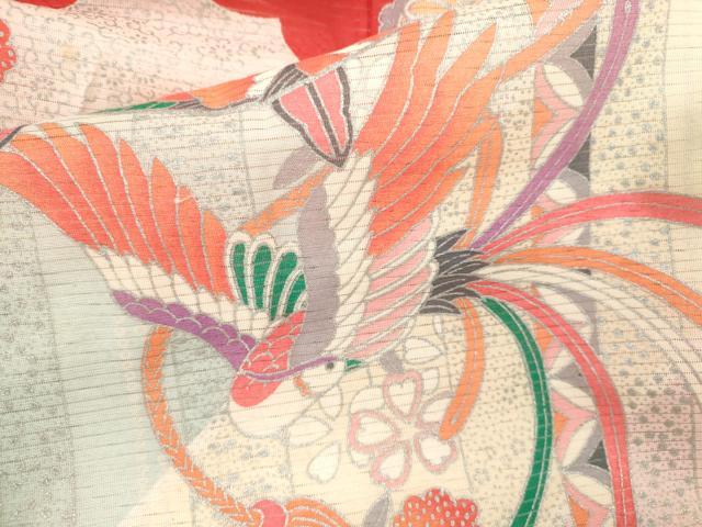 平和屋着物*夏物 お宮参り 女の子 祝着 産着 初着 のしめ 絽 糸車鳳凰草花文 銀彩 逸品 CAAZ6973ze