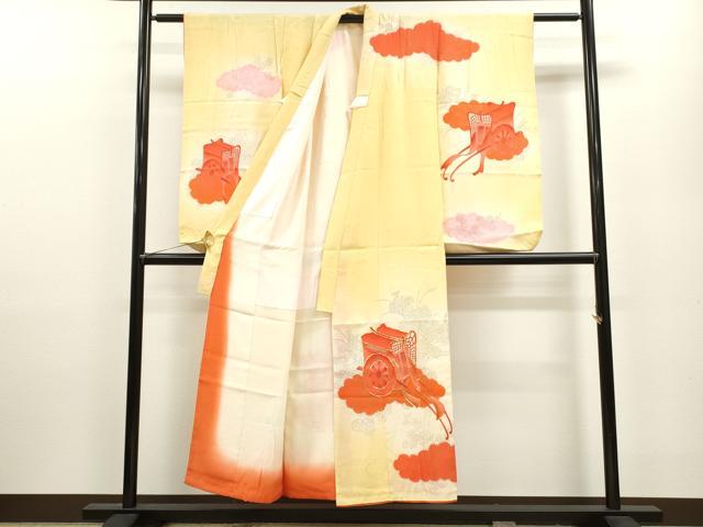 平和屋着物∵女の子 十三参り 子供 祝着 駒刺繍 御所車草花文 暈し染め 金彩 逸品 CAAZ7089ze
