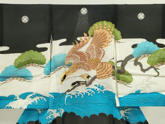 平和屋着物*夏物 お宮参り 男の子 祝着 産着 初着 のしめ 絽 刺繍 鷹 立波松文 金彩 逸品 CAAZ7124ze